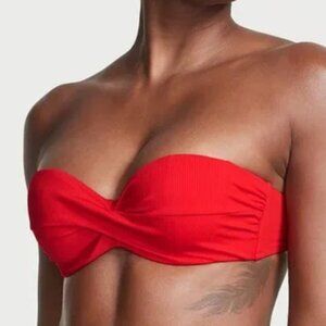Victorias Secret Swim NWT Red Ribbed Twist Bandeau Top 32DD and XS Tie bottom